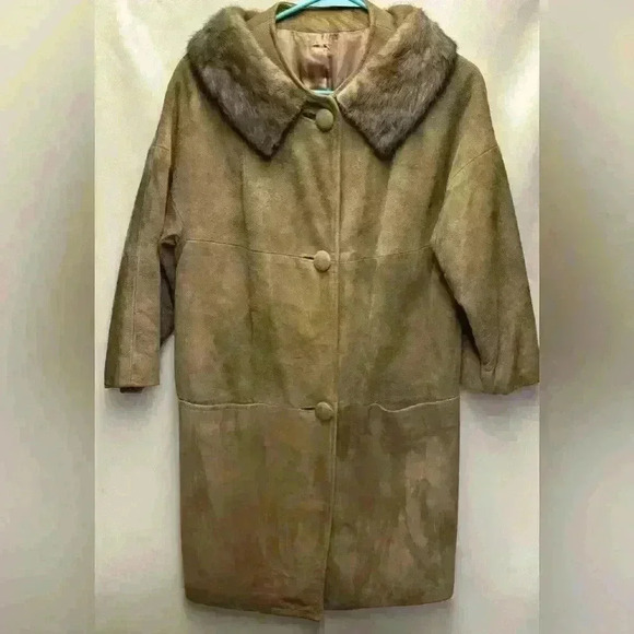 Vintage 1940s 50s Unmarked Suede Leather Coat with Detachable Fur Collar No Size - Picture 3 of 12